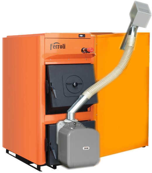 Centrala termica pe peleti Ferroli FSB PRO 35 kW cu arzator de peleti SUN P7 si rezervor de peleti 195 litri
